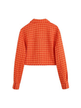 Vintage Houndstooth Print Leisure Short Orange Coat